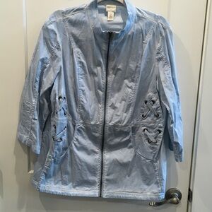 Stylish Light Blue Utility Jacket Blazer Zip Lightweight Casual Size2 Chico’s